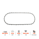 Hipa Full Skip Chain 3/8" .050" 105 DL 32 Inch For Husqvarna 372XP 395XP 572XP Echo CS-600P CS-620P Jonsered 670 Stihl MS660 066 MS460 Poulan Chainsaw